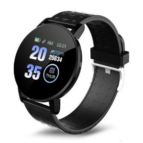 119 Plus Heart Rate Blood Pressure Sports Fitness Smart Watch (Color: BLACK)