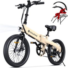 500W, 20-inch folding bike, 20MPH maximum range of 45+ miles, 48V removable battery, weighs only 48.5 pounds, Black (Color: Gold)