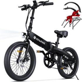 500W, 20-inch folding bike, 20MPH maximum range of 45+ miles, 48V removable battery, weighs only 48.5 pounds, Black (Color: BLACK)