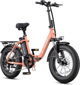 Electric Bike for Adults, L20 2.0 20''Ã—3.0" Fat Tire Electric Bicycle 52V 13Ah Removable Battery Max Range 80Miles & 25MPH (Color: A  Rose)