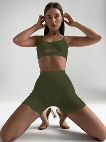 Triangle tight shorts (Color: Military Green, size: L)