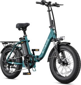 Electric Bike for Adults, L20 2.0 20''Ã—3.0" Fat Tire Electric Bicycle 52V 13Ah Removable Battery Max Range 80Miles & 25MPH (Color: A  Green)