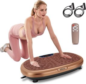 EILISON FitMax 3D XL Vibration Plate Exercise Machine - Whole Body Workout Vibration Platform w/Loop Bands (Color: Brown)