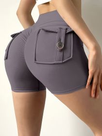 2024 new style nude three-quarter pants sexy yoga pants summer high-waisted peach hip-lifting exercise shorts fitness pants (Color: Grey, size: M)