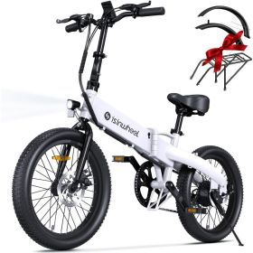 500W, 20-inch folding bike, 20MPH maximum range of 45+ miles, 48V removable battery, weighs only 48.5 pounds, Black (Color: White)