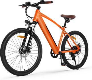 Electric Mountain Bike Removable Built in Battery, 350W(Peak 500W) Brushless Motor, Bicycle with 7 Speed, Max 50 Miles (Color: Orange)